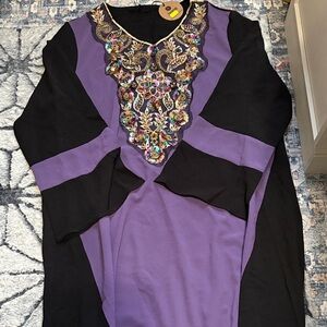 Purple and Black Embellished Kaftan